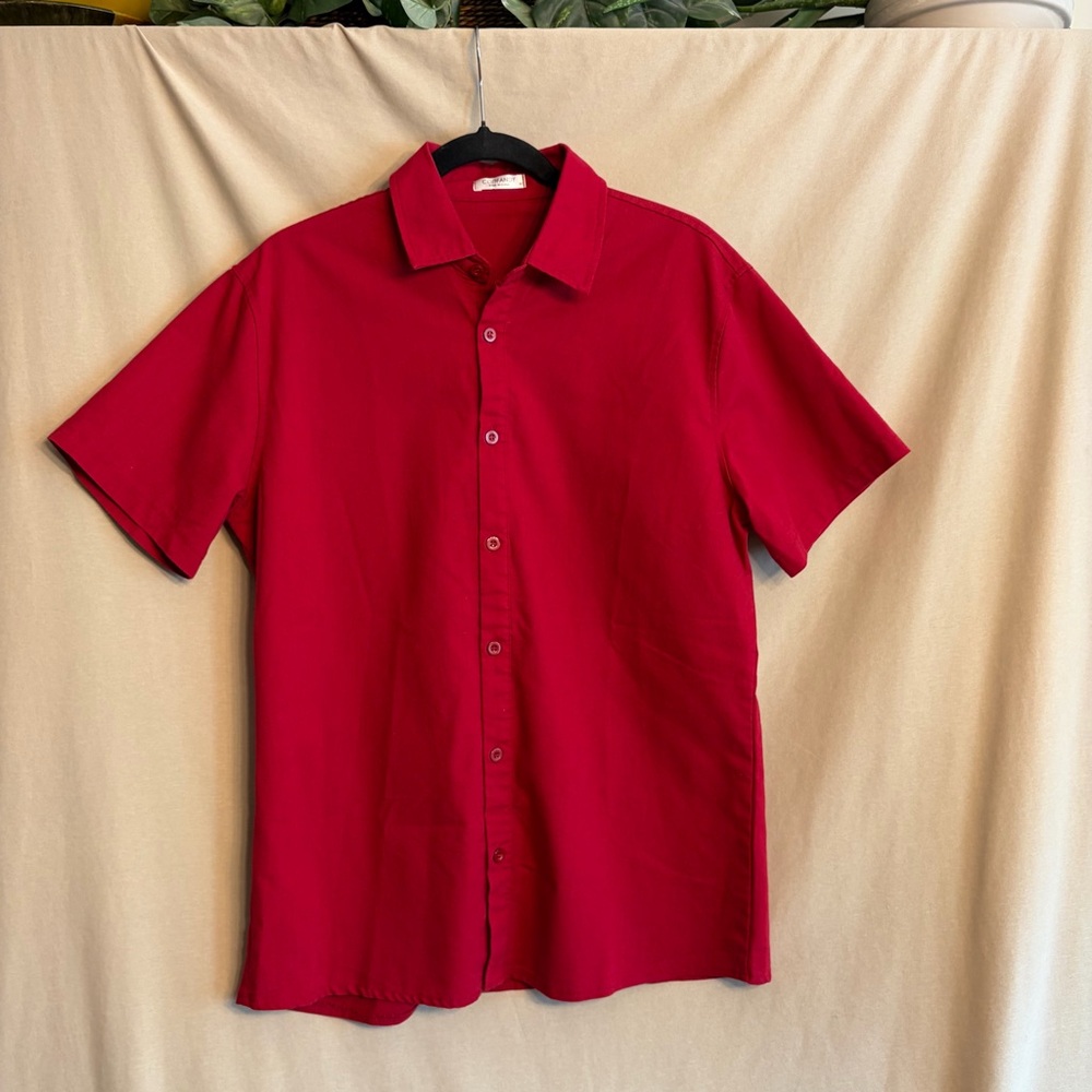 Coofandy Vibrant Red Men's M Casual Button Down Shirt Linen Blend